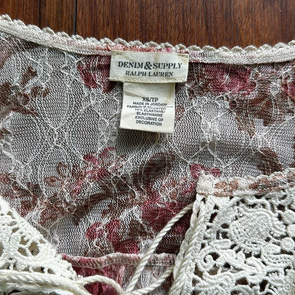 🩷🩷NWOT Vintage Denim & Supply Ralph Lauren Sheer Boho Long Sleeved Top🩷🩷 - Picture 9 of 10
